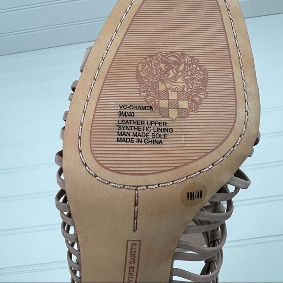 Nwot Vince Camuto Chamta Tan Suede Leather Lattice Block Heels 9 - Picture 8 of 9